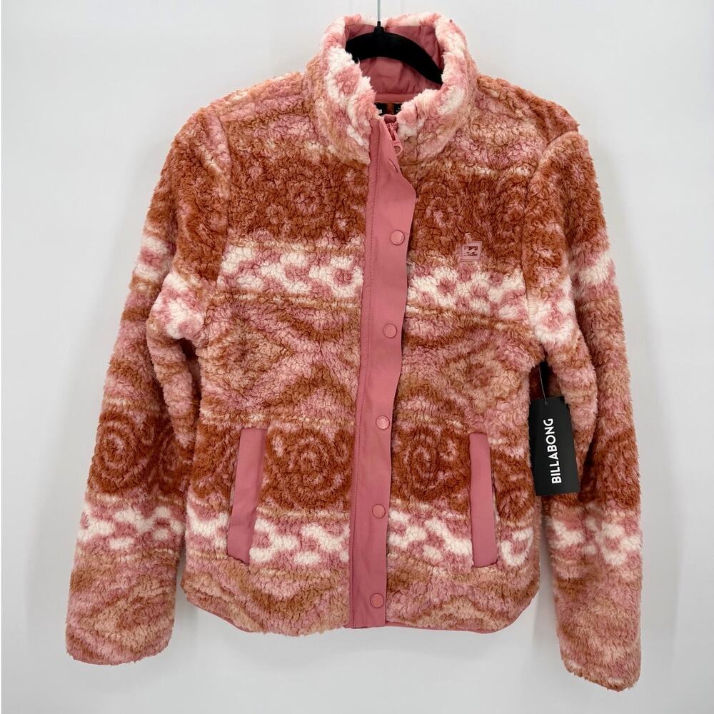 NWT Billabong Cozy Days Rose Pink Orange Cozy Fleece Sherpa Jacket Size MEDIUM